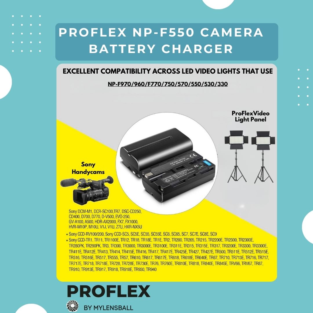 ProFlex NP-F550 Camera Battery and Charger (2-Pack, 2900mAh) with Smart LED USB Charger