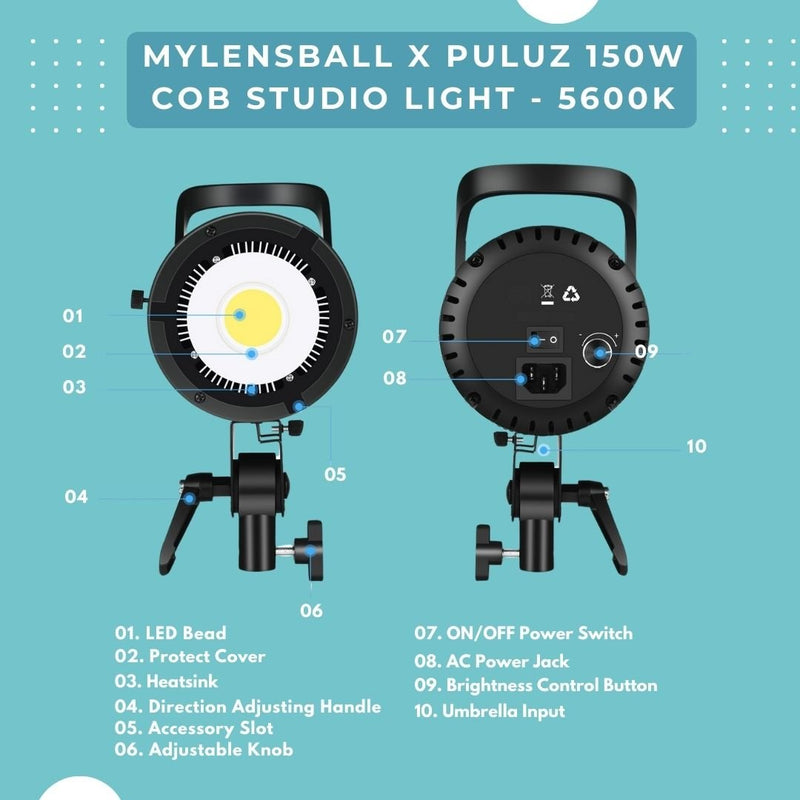 MylensBall x Puluz 150W Cob Studio Light - 5600K - mylensball.com.au
