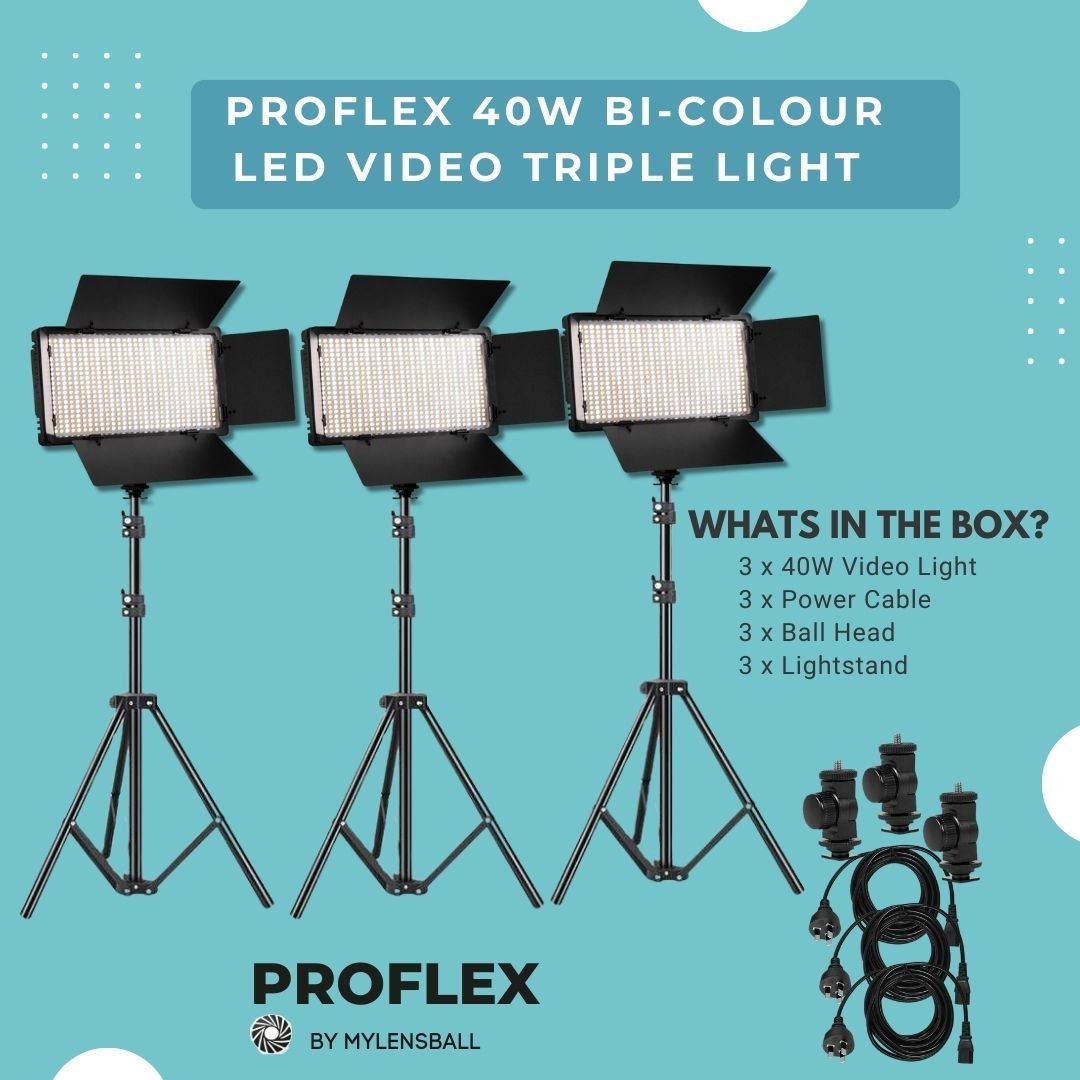 ProFlex 40W LED Lighting Kit: Versatile and Portable Professional Lighting Solution - mylensball.com.au