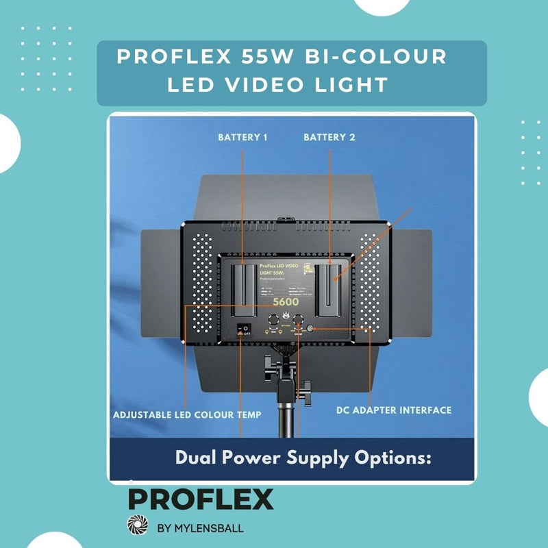 ProFlex Bi - Color 55W Video LED Light Kit - mylensball.com.au