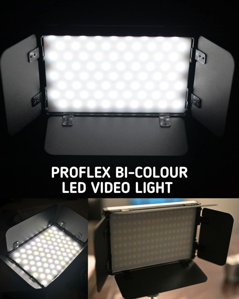 ProFlex Bi-Colour LED Video Light - 15W On-Camera Kit with Barn Door & 2200mAh Battery - mylensball.com.au