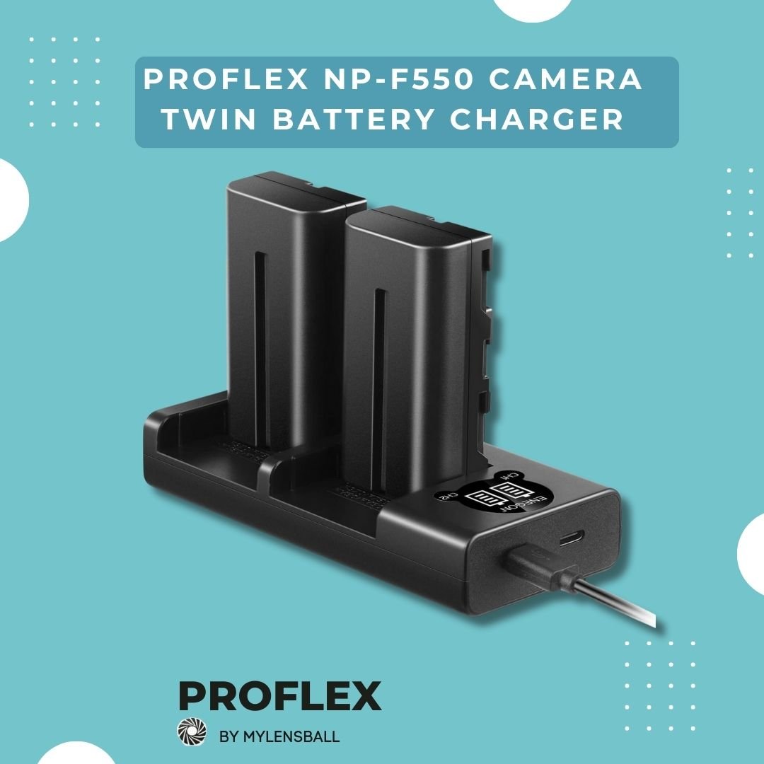 ProFlex NP - F550 Camera Battery and Charger (2 - Pack, 2900mAh) with Smart LED USB Charger - mylensball.com.au