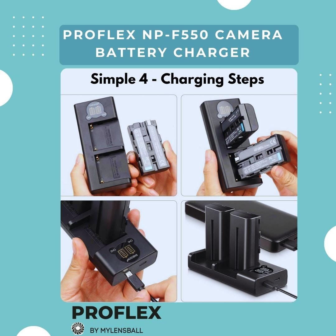 ProFlex NP - F550 Camera Battery and Charger (2 - Pack, 2900mAh) with Smart LED USB Charger - mylensball.com.au