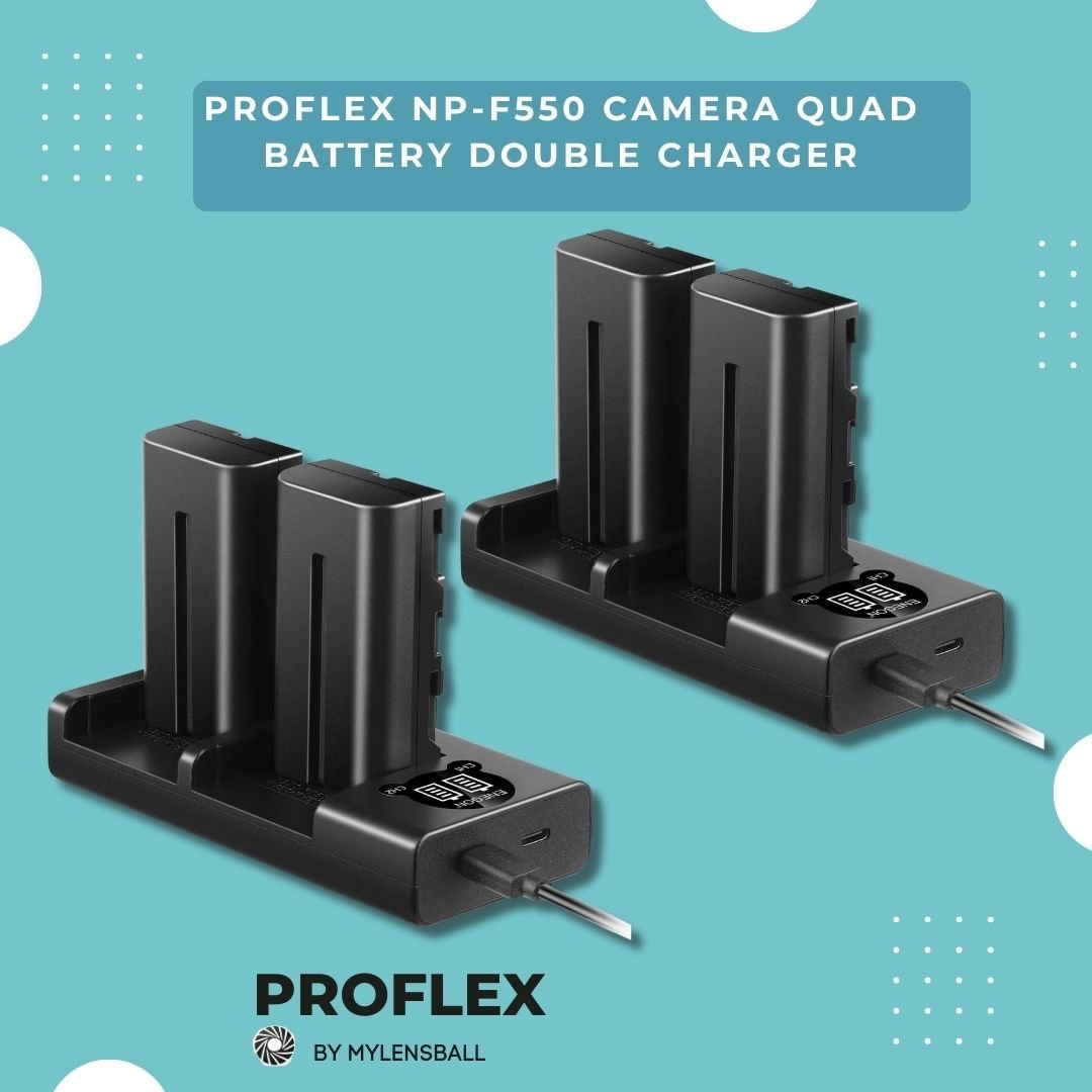 ProFlex NP - F550 Camera Battery and Charger (2 - Pack, 2900mAh) with Smart LED USB Charger - mylensball.com.au