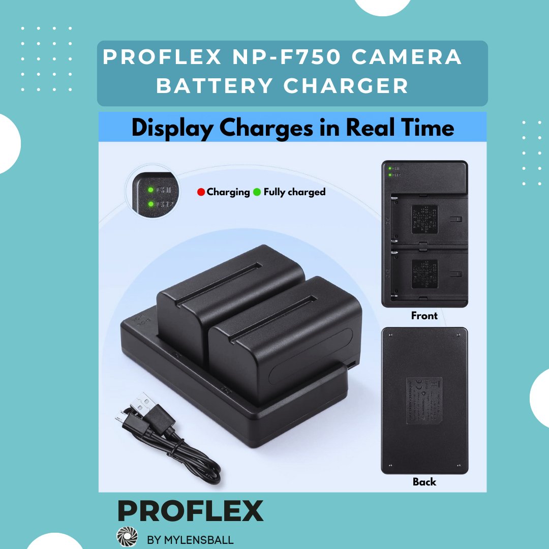 ProFlex NP - F750 Camera Battery and Charger (2 - Pack, 5600mAh) with Smart LED USB Charger - mylensball.com.au