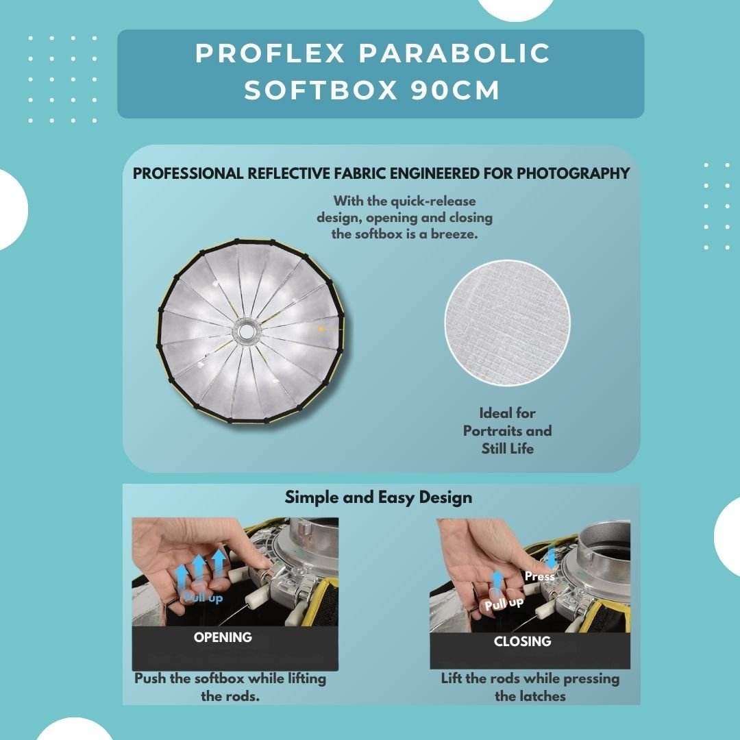 ProFlex Parabolic Softbox 90cm: Professional Lighting Solution for Studio and Outdoor Photography - mylensball.com.au