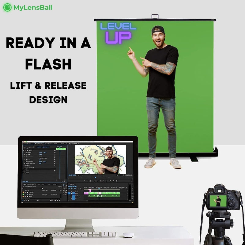 Pro Chroma Key Green Screen - Collapsible Design - mylensball.com.au